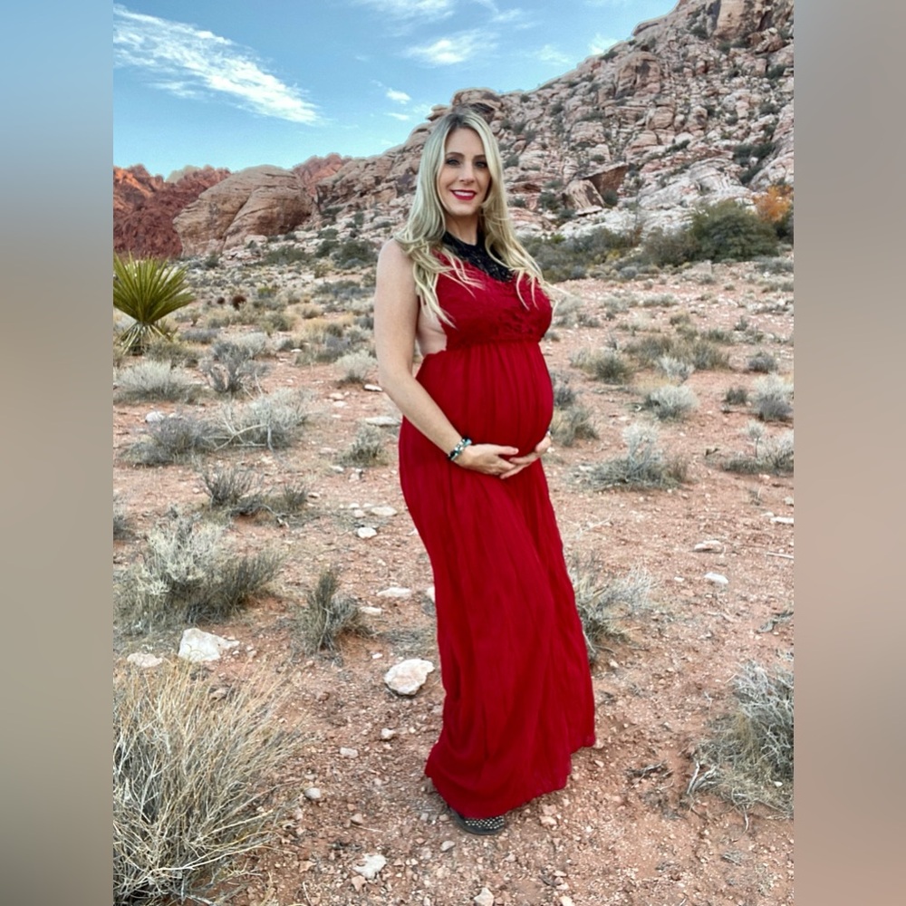 Burgundy long flowy dress maternity